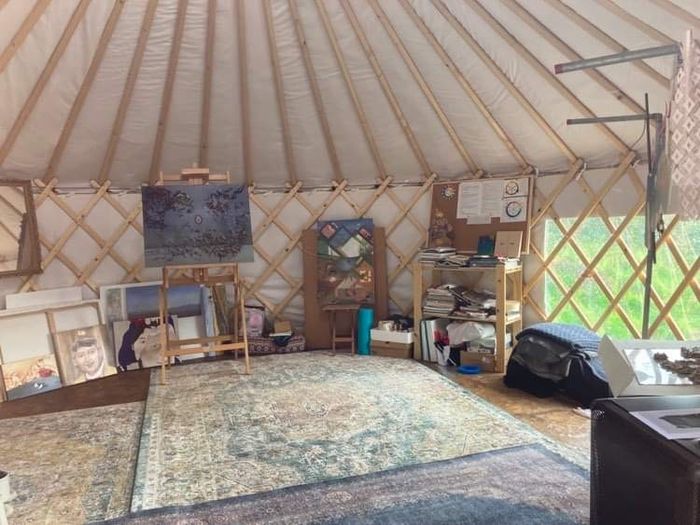 Yurt set up as an art studio