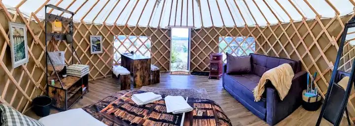 Yurt living area with sofa