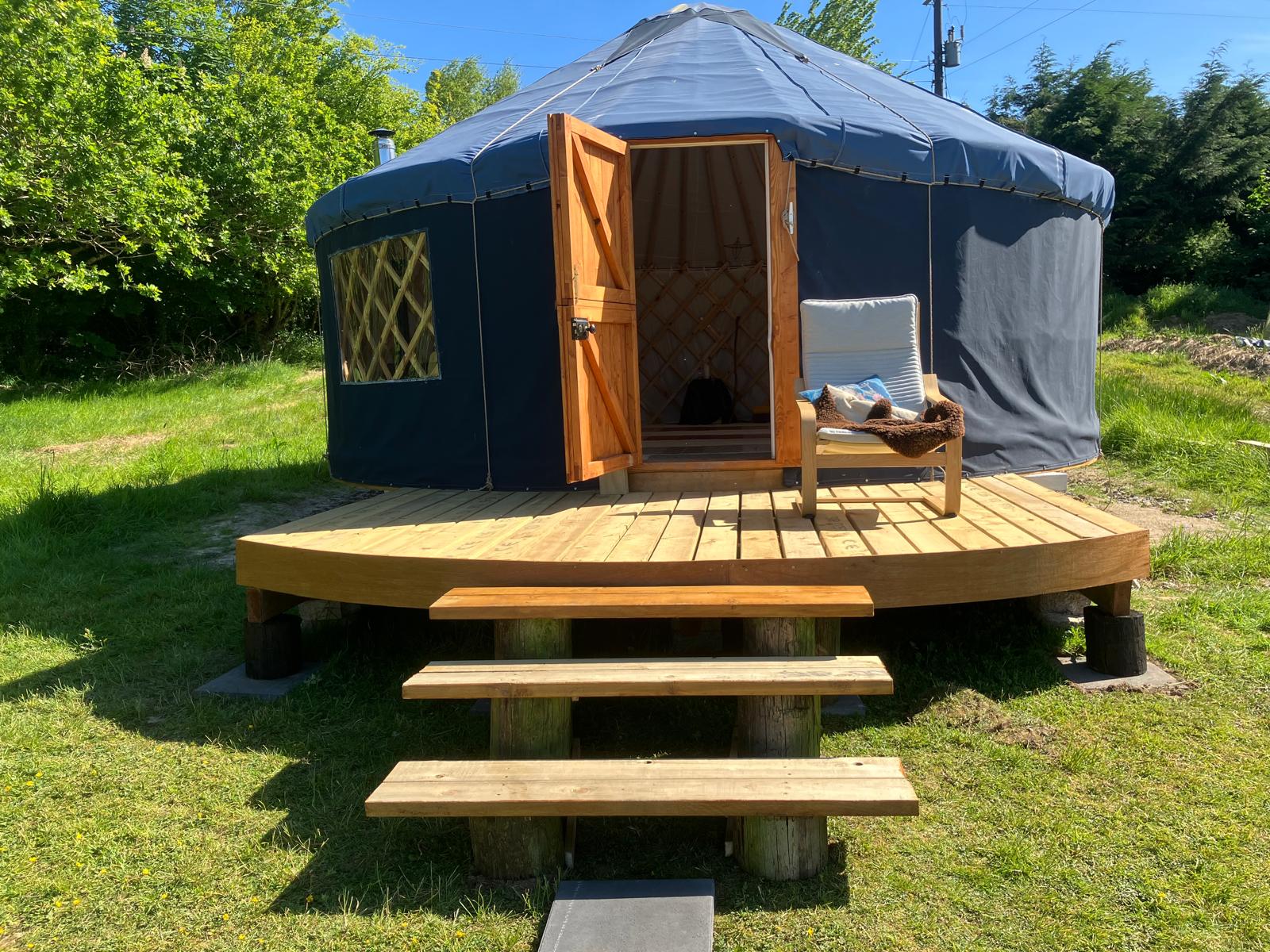 Yurt living area with sofa