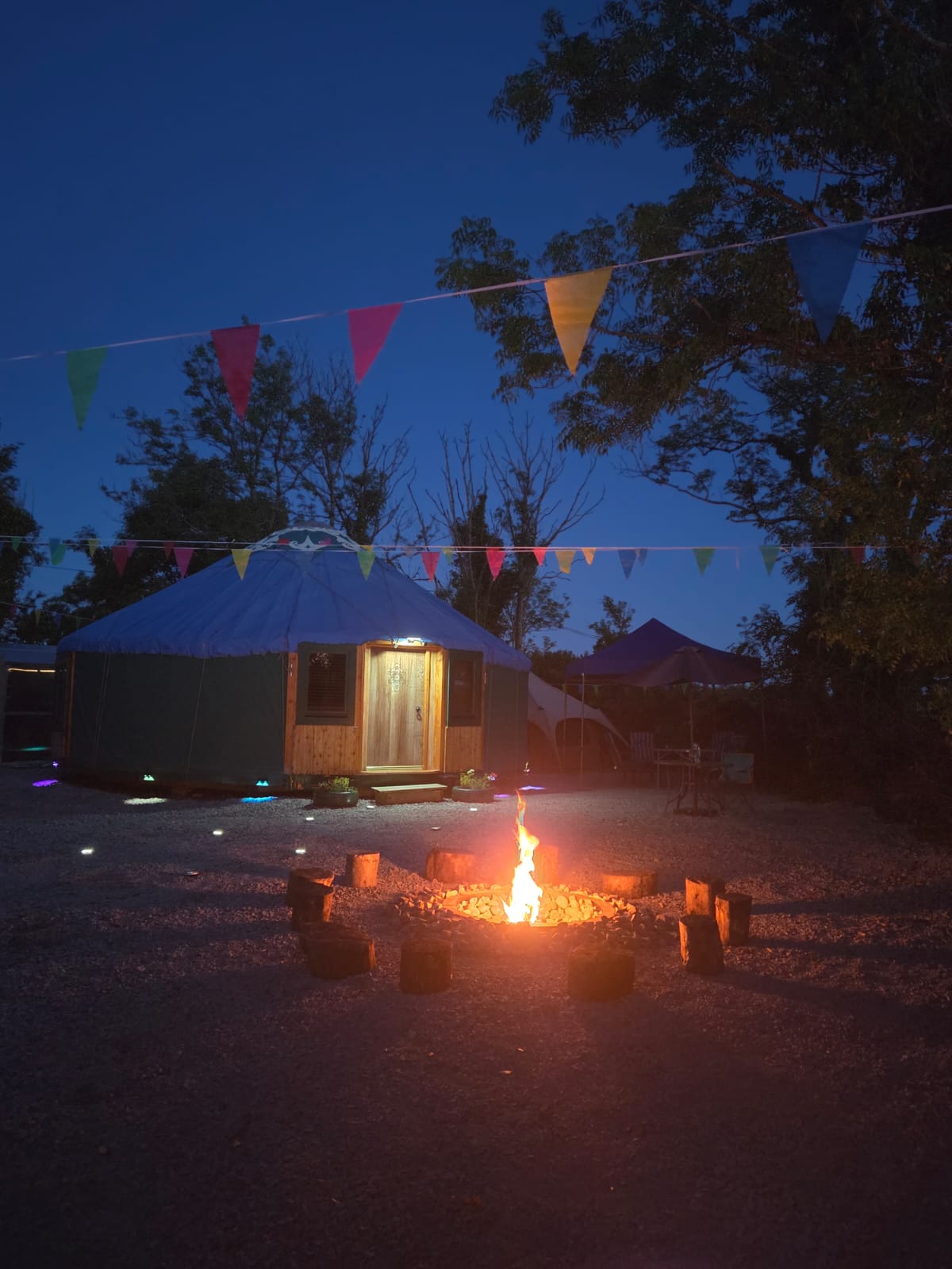 Yurt with outdoor fire pit