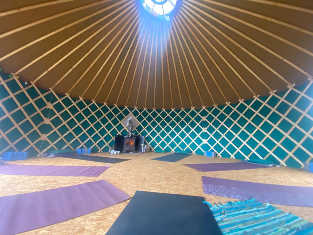 Yurt set up as a yoga studio